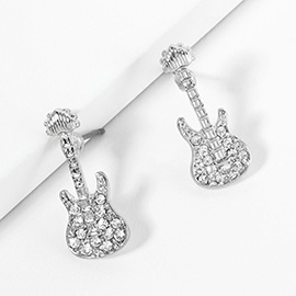 Crystal Stone Paved Guitar Stud Earrings